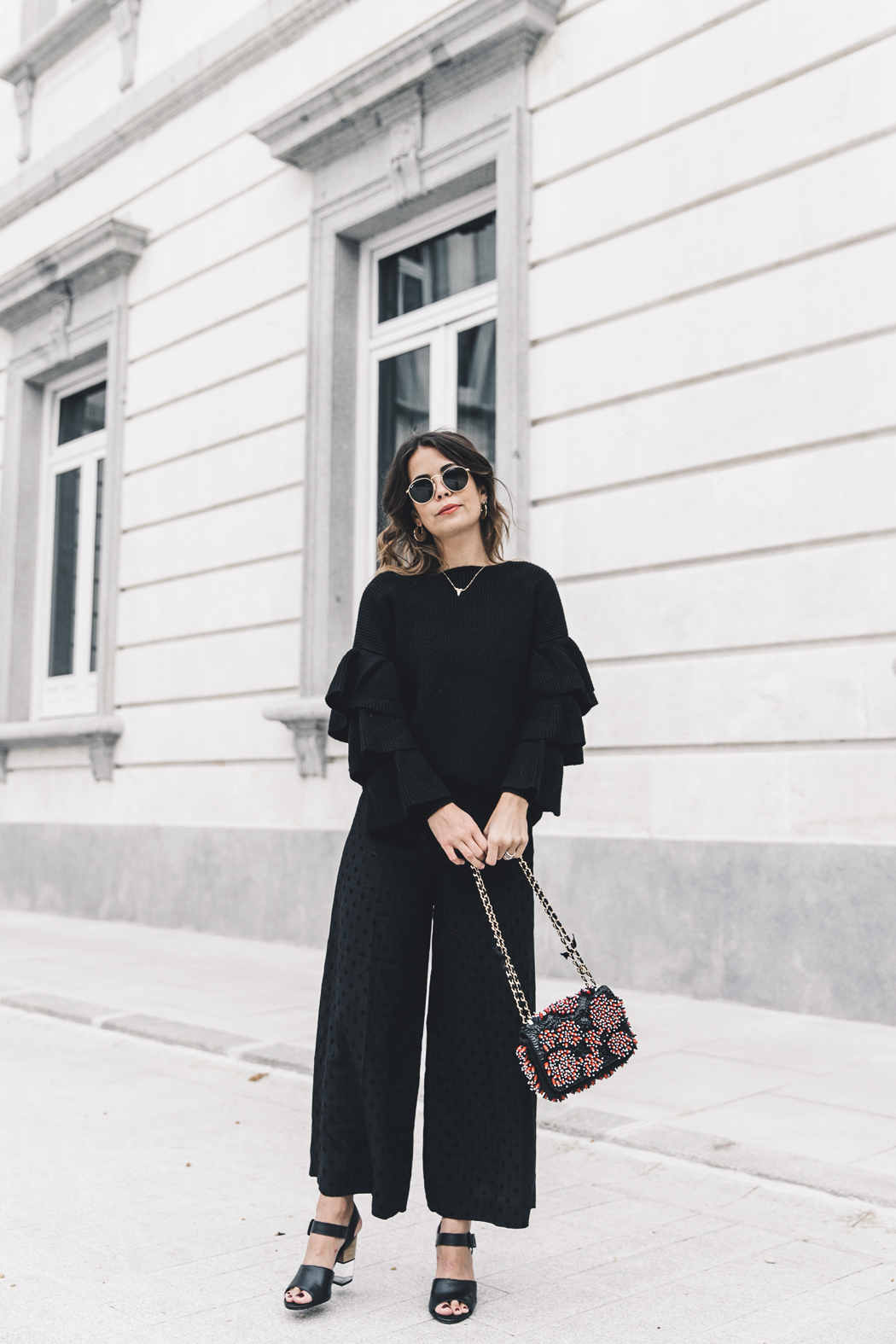 Ruffled_Sleeves_Jumper-Black_Culottes-Dune_Sandals-Beaded_Bag-Outfit-Collage_Vintage-Street_Style-12.jpg