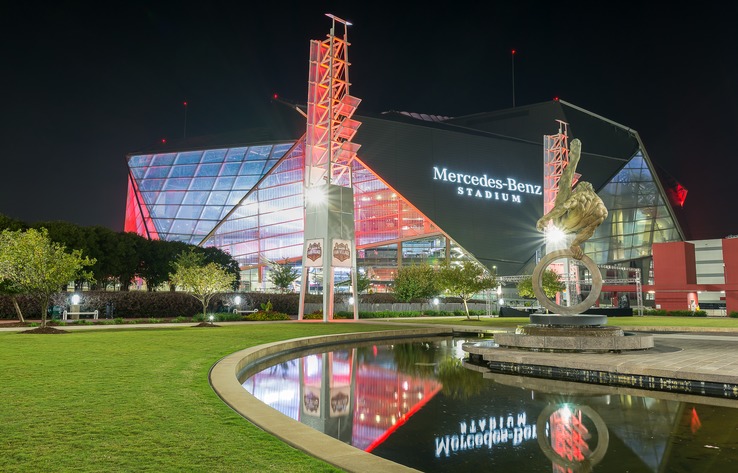 Atlanta Mercedes Benz Stadium Night - Credit Paul Daniel